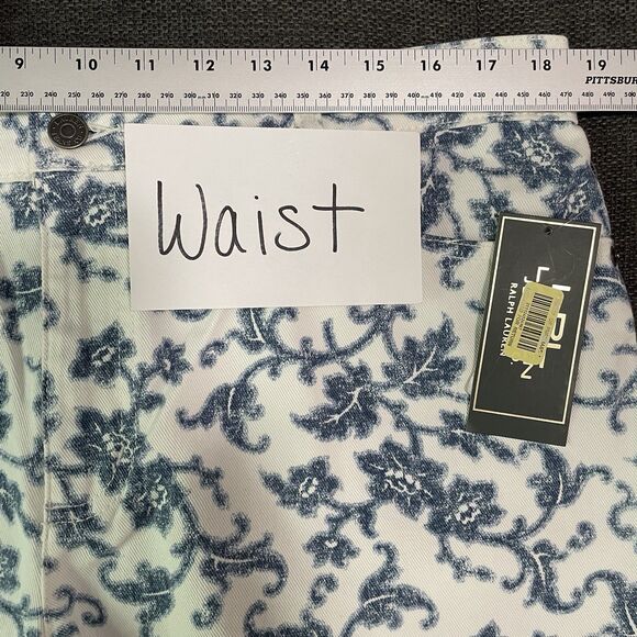 NEW LRL Lauren Jeans Co Ralph‎ White Denim Shorts Blue Floral Vine Sz 14 Vintage - Picture 3 of 9